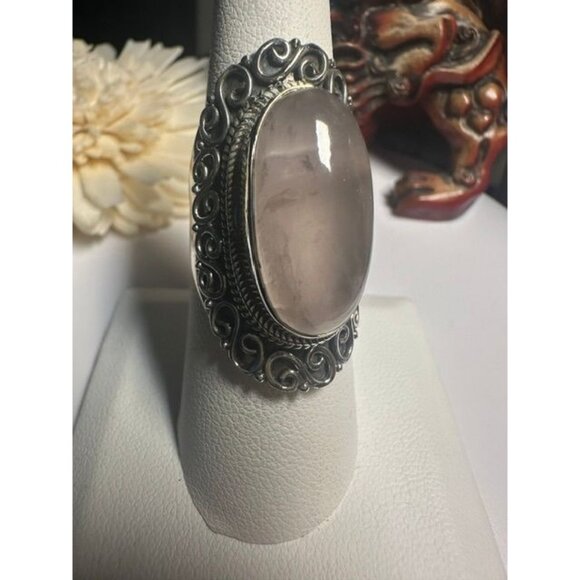 Sterling Silver Rose Quartz Chuncky Ring - Picture 5 of 7